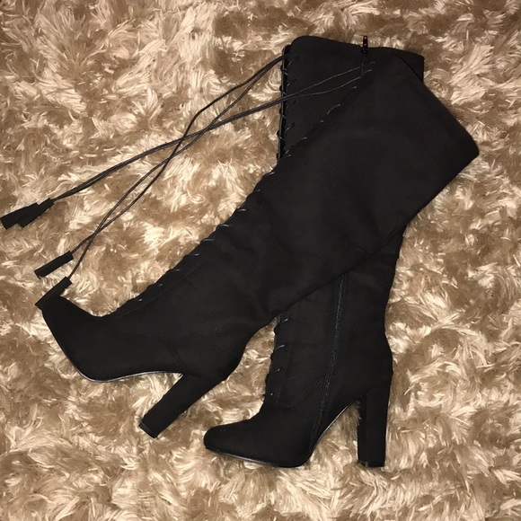 🖤over the knee black lace up boots - Picture 1 of 8